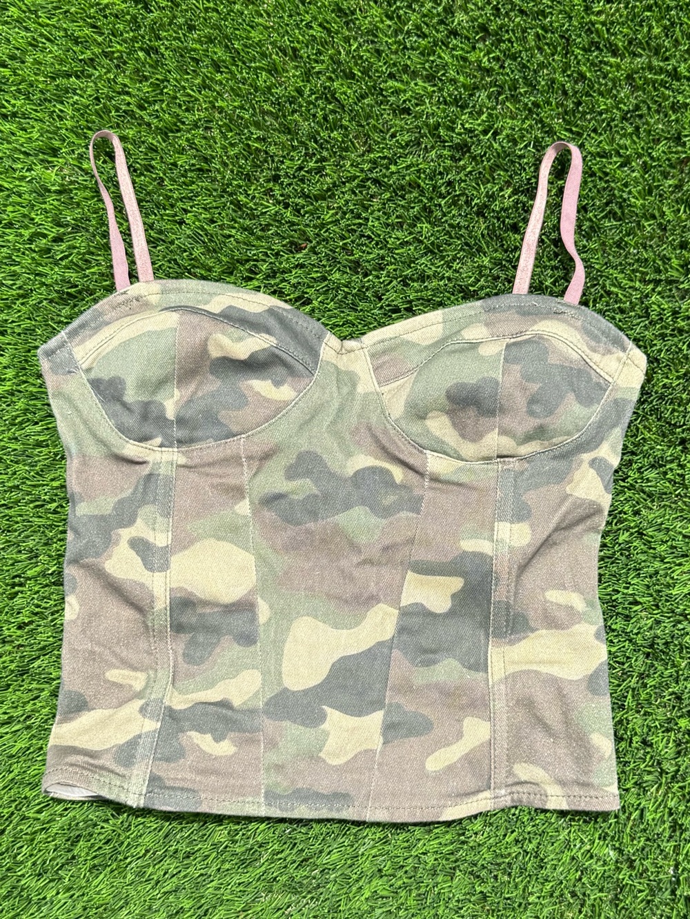 Princess Polly Camo Bustier Cami with Pink Straps zip back